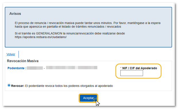 Aceptar revocación