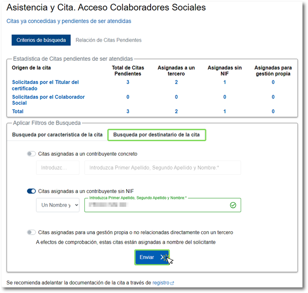 Busca per destinatari