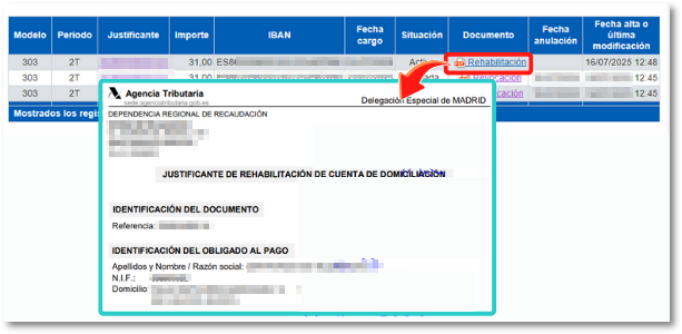 Justificante de rehabilitación