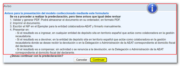 Aviso para predeclaración