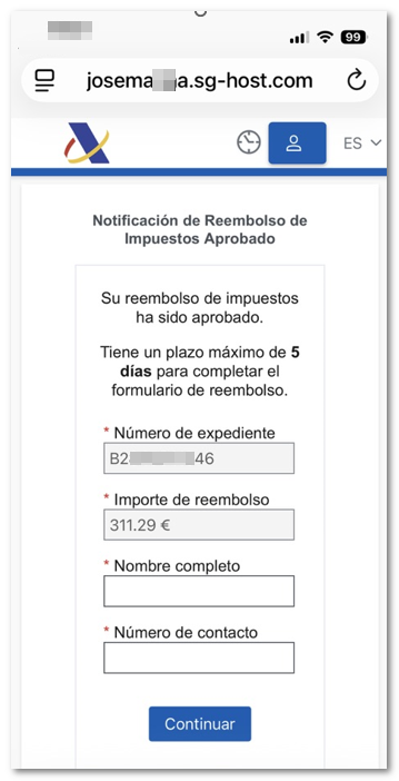 Reembolso falso formulario