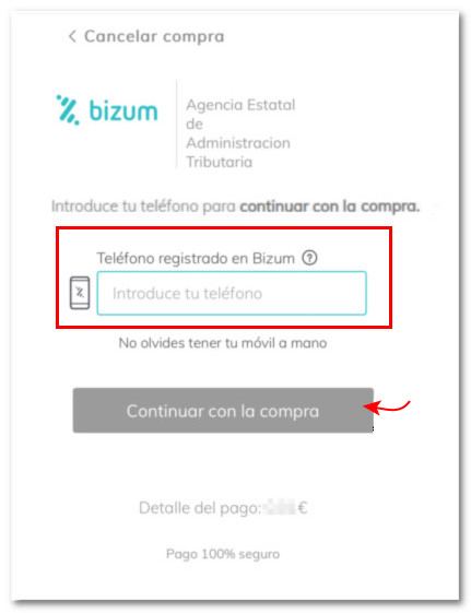 indicar teléfono para bizum