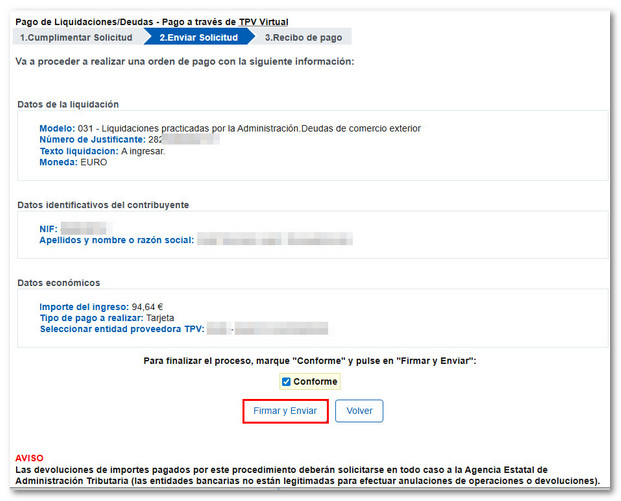 firmar y enviar pago por tarjeta