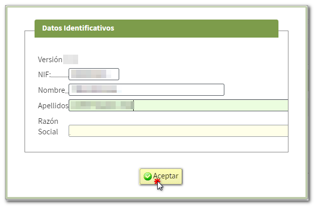 Enter the identification details and click Accept.