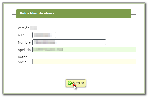 Cumplimenta los datos identificativos y pulsa Aceptar