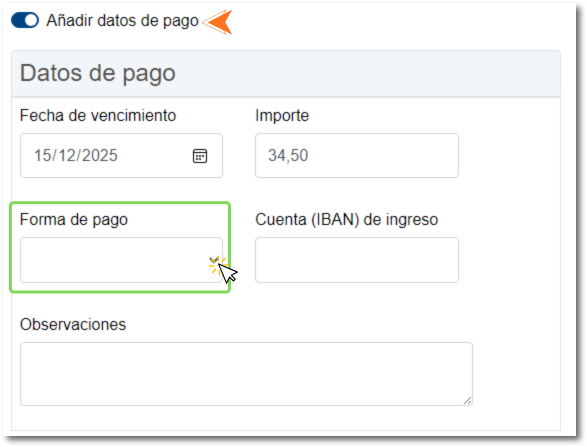 Añadir datos de pago