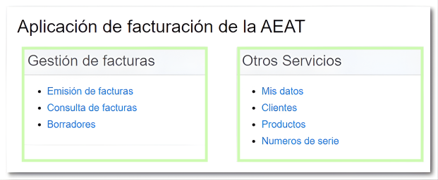 Menú principal de la aplicación de facturación.