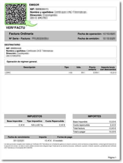 Invoice obtained with the AEAT's VERI*FACTU billing application