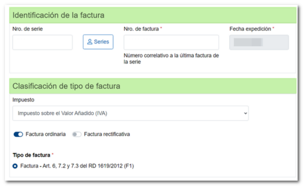 Apartados de identicación y clasificación de la factura