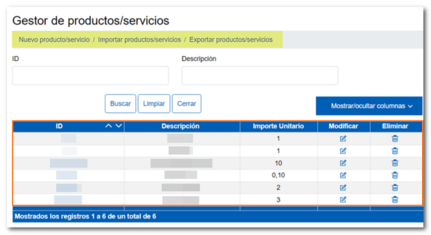 Gestión de productos y servicios