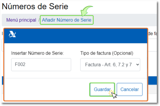 Añadir número de serie