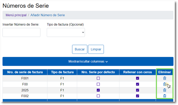 Eliminar número de serie