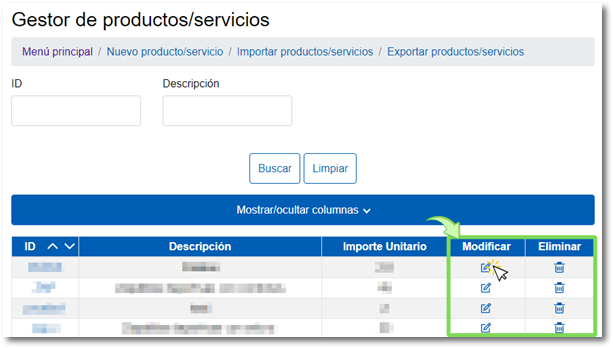 Modificar o eliminar