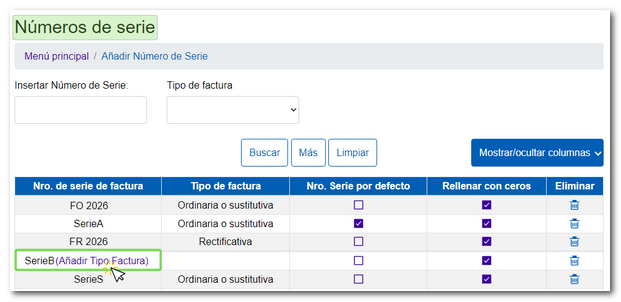 A&ntilde;adir Tipo Factura