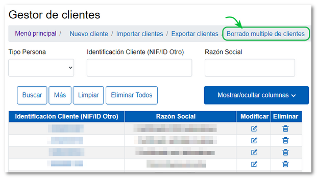 Esborrament múltiple de clients