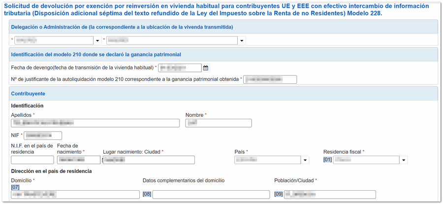 Cumplimentación formulario