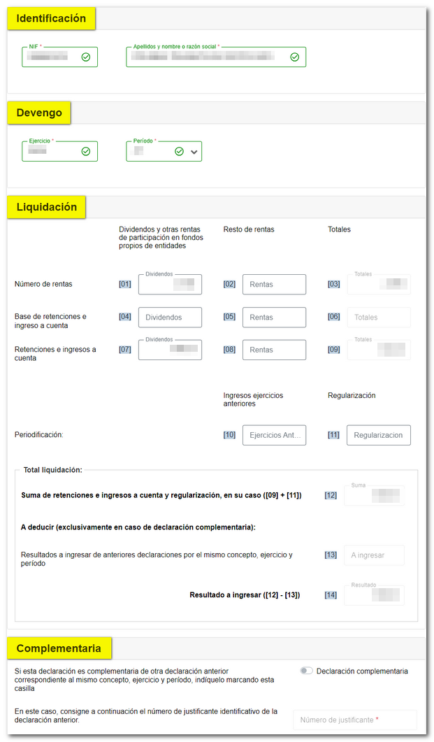 Formulario cumplimentado