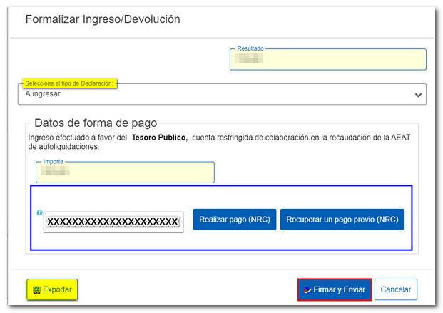 Resultado de la declaraci&oacute;n a ingresar