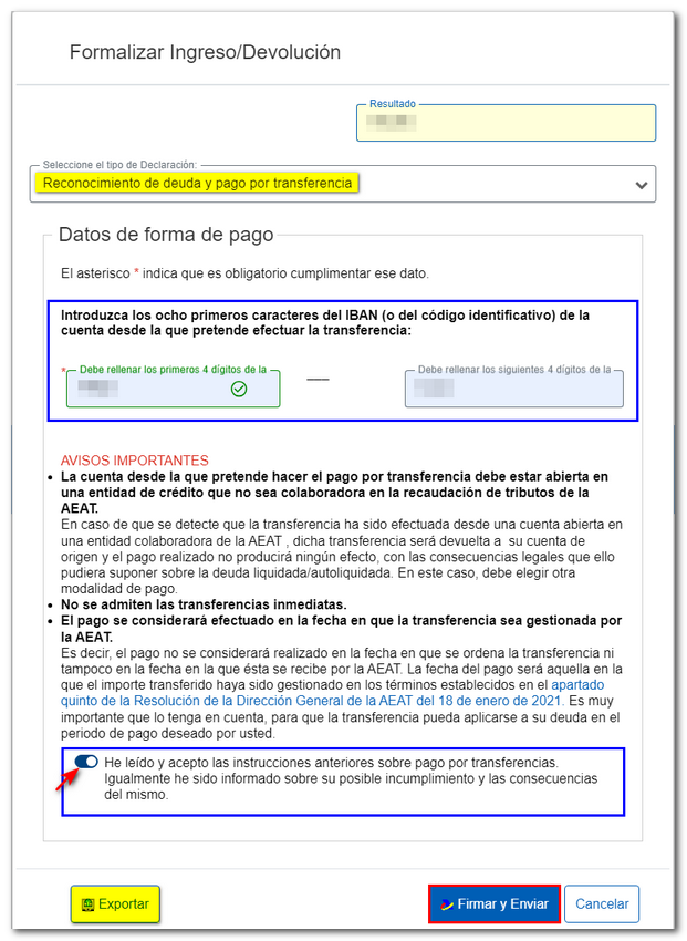Pago mediante transferencia
