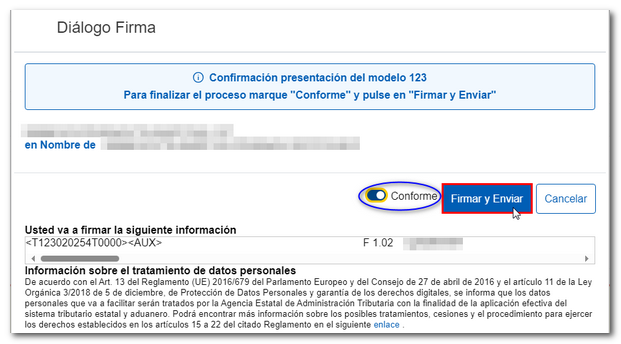 Conforme, Firmar y enviar