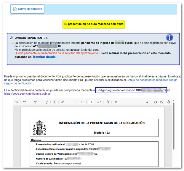Respuesta correcta. Presentaci&oacute;n realizada con &eacute;xito