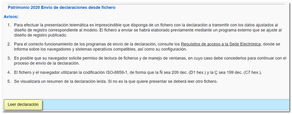 Leer fichero de declaración patrimonio 2020