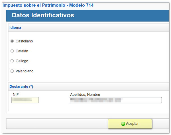 Idioma e datos identificativos