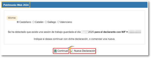 Acceso a inicio declaración