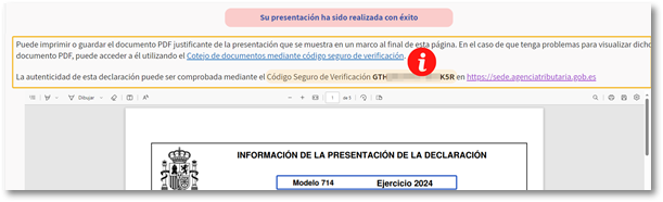 Justificante y declaración presentada