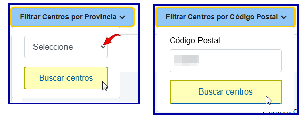 Seleccionar centre per província o Codi Postal