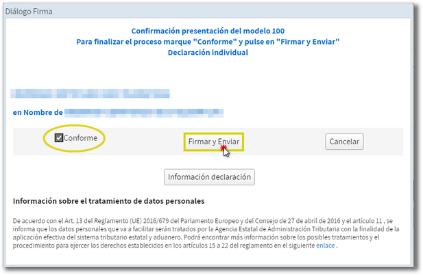 conforme y firmar y enviar