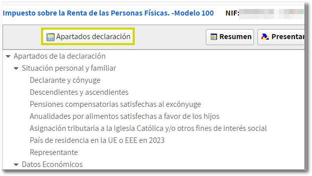 Apartados de la declaración