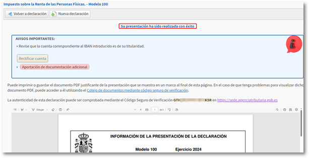 Justificante de la presentaci&oacute;n 