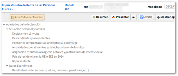 Apartados de la declaraci&oacute;n