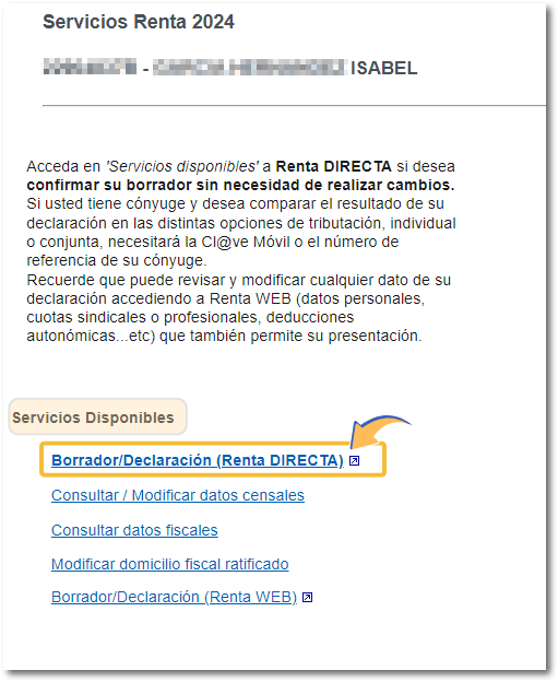 Borrador o declaraci&oacute;n Renta DIRECTA