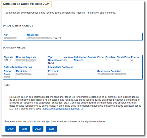Vista de datos fiscales