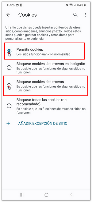 configuració de cookies