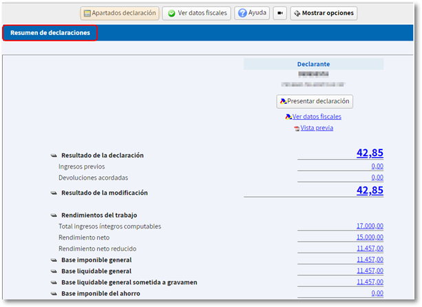 Apartados declaración