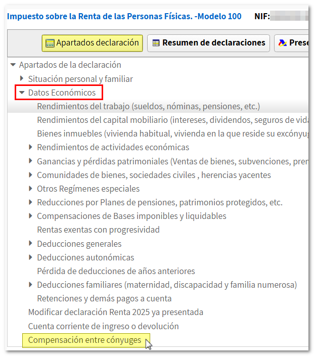 Datos econ&oacute;micos, Compensaci&oacute;n entre c&oacute;nyuges