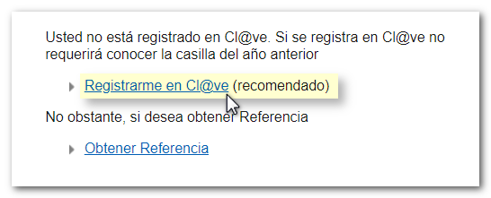 Registrar-se en Cl@ve