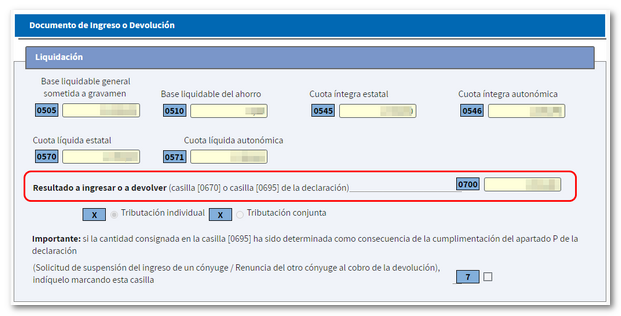 Resultat de la declaració, documents d'ingrés o devolució