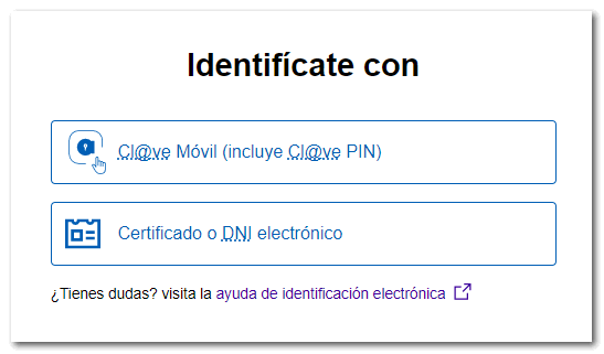 identification with Cl@ve or electronic certificate