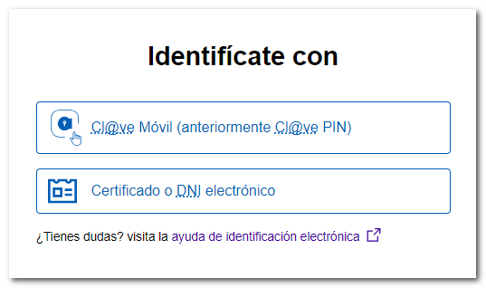 Identificació mitjançant certificat, DNIE o Cl@ve PIN