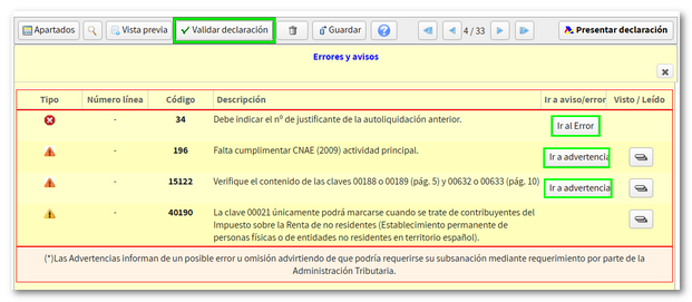 Validar declaración