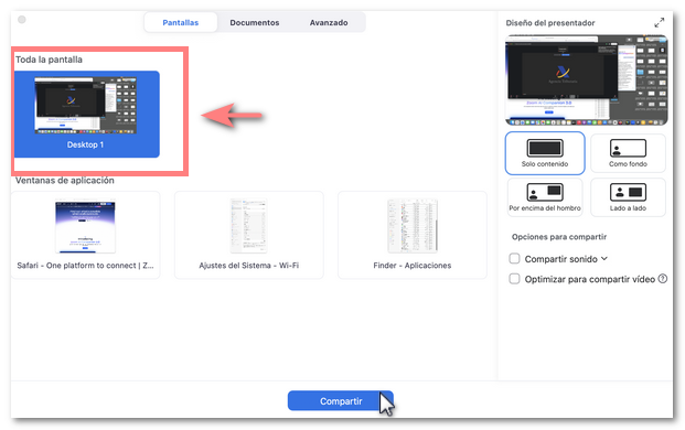 Configurar compartir pantalla