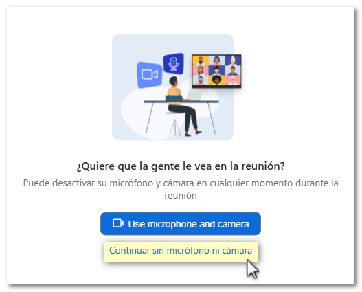 Unirse sin cámara ni micro