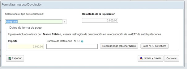 captura pantalla formalizar ingreso/devolución