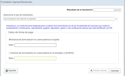 Captura pantalla formalizar ingreso/devolución