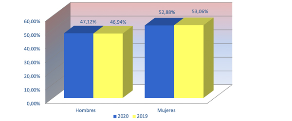 Gráfico Distribución por sexos 2019 - 2020