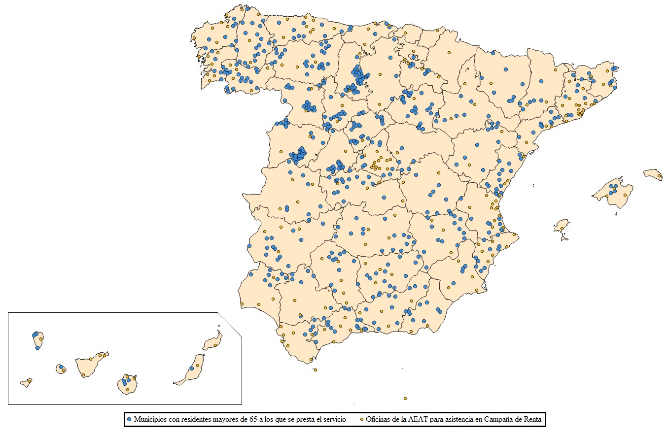 Mapa del plan de mayores de 65 años en pequeños municipios